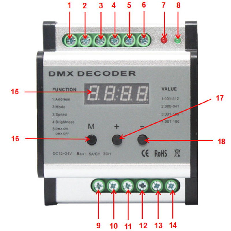 DMX700 DC12V-24V DMX512 Decoder, DMX 3 Channel LED Rail Decoder